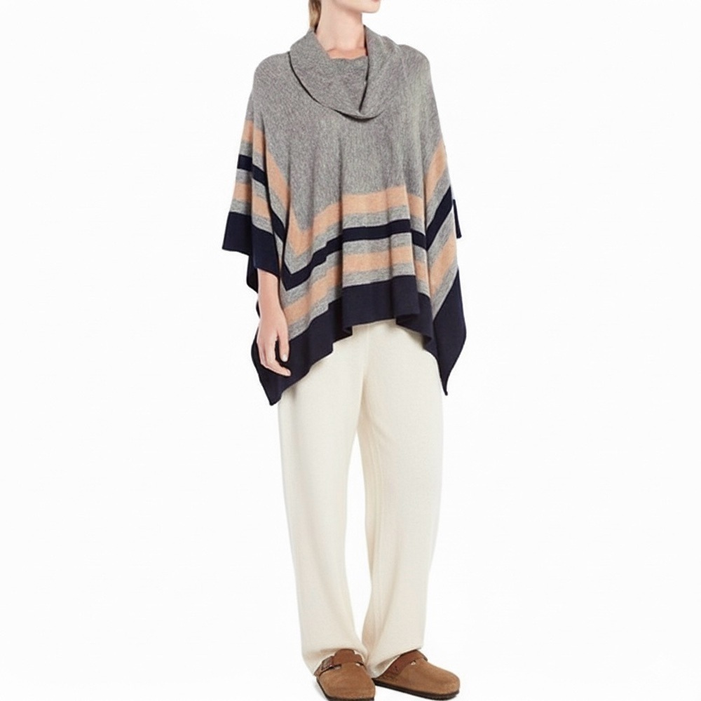 BCBG MaxAzria Gray Wyona Lambswool Funnel Neck Poncho - One Size - Picture 11 of 12